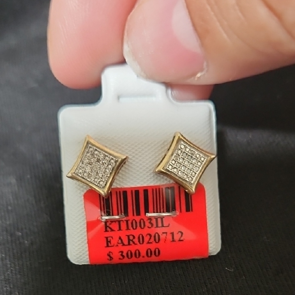 Elegant Gold & Silver Square Diamond Earrings 0.10ctw